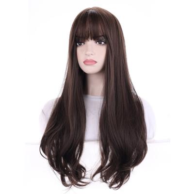 China Original Pure Natural Hair Dark Brown Curly Wig Long For Women Synthetic Hair 26