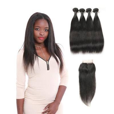 China Virgin Remy Hair Extension Straight Hair With Closure Brazilian Virgin Hair Weave Bundles With Lace Closure for sale