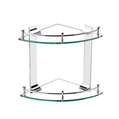 China Hotel Stainless Steel Wall Mount Double Corner Glass Shelf For Bathroom for sale