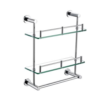 China Wall Mounted Hotel Bathroom Rack Hotel Home Stainless Steel Bathroom Accessories Set With Glass Bar Shelf for sale