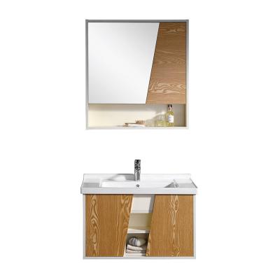 China Modern Wood Bath Furniture Mirror Ceramic Sink Bathroom Vanity Cabinet for sale