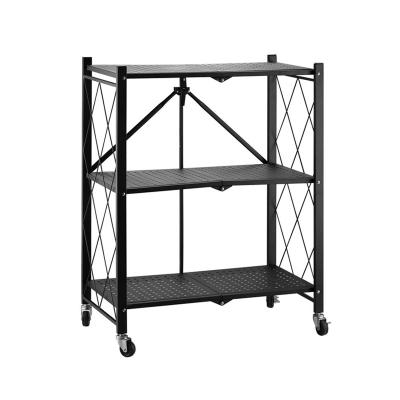 China Floor Metal Home Kitchen Storage Rack Folding Stored Multifunctional Shelf Without Installation With Wheels for sale