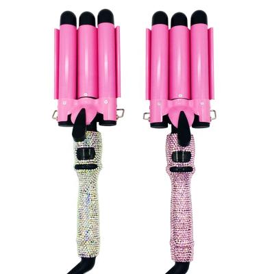 China 3 Barrel Curling Iron Magic Wand Triple Crystal Hair Crimping Iron Bling LCD Display Bling Display for sale