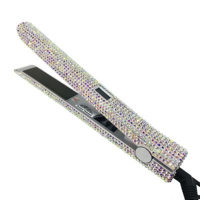 China With Silver Diamond Electric Titanium Crystal Diamond Bling Flat Iron Rhinestone Hair Straightener for sale