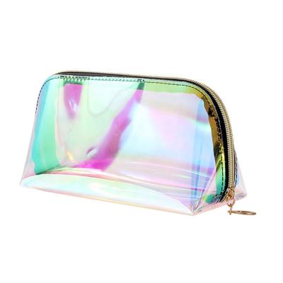 China Waterproof PVC Waterproof Cosmetic Clutch Transparent Holographic Laser Makeup Bag for sale