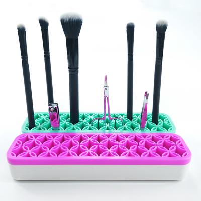 China Fashion Rectangle Organizer Box Drying Stand Travel Silicone Makeup Cosmetic Brush Holder for sale