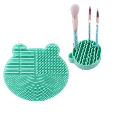 China For Home Use Cute Bear Shaped Silicone Makeup Brush Cleaning Pad And Holder Drying Brush Holder for sale