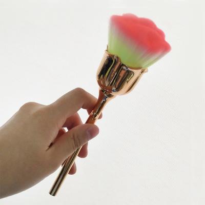 China NAIL Fashion Rose Flower Makeup Brushes Cleaning Neon Pink Nail Dust Brush for sale