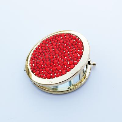 China Bling Stainless Steel Round Alloy Compact Rhinestone Pocket Magnifying Custom Mirrors for sale