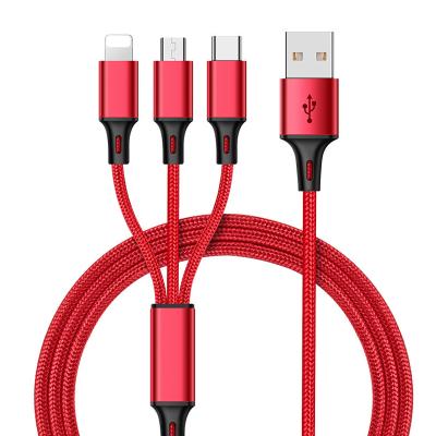 China High Speed ​​Data Transfer 3A High Speed ​​Flex 3 In 1Nylon Braided Multi Charger Fast Charging Data Cable With Bold High Quality Tinned Copper Wire Core for sale