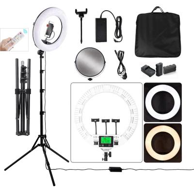 China 22 Inch Beauty Lamp 100W Photographic Lighting Remote Control Battery Operated Led Ring Light With Ring Shape Tripod Stand for sale