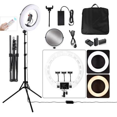 China 22 Inch Beauty Lamp 100W Photographic Lighting Remote Control Battery Operated Led Ring Light With Ring Shape Tripod Stand for sale