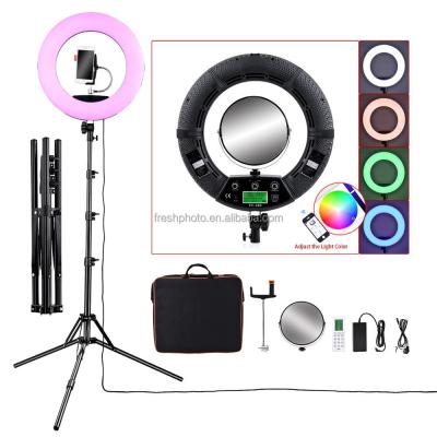 China Freshfoto 18 inch ring shape ring light makeup video light 96W battery 2800K-10000K RBG smartphone APP for sale