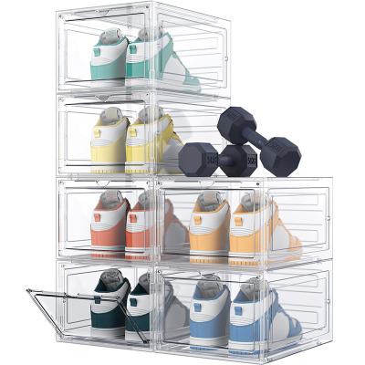 China Wholesale Viable Clear Plastic Sneaker Shoe Stackable Storage Boxes Drop Front Acrylic Drawer Type Magnetic Clear Shoe Box for sale