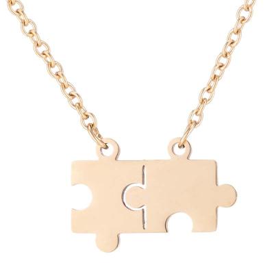 China Casual/Sporty Smooth Geometry Couple Puzzle For Lover Valentine Gift Stainless Steel Friendship Pendants Puzzle Chain Pendant Necklaces for sale