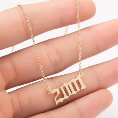 China CLASSIC Custom Number Year Birth Necklace1980-2020 Stainless Steel Women's Joyeria Pendant Necklace for sale