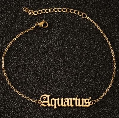 China Custom 12 Zodiac Sign Anklet Bracelet Women Girl Stainless Steel Letter Constellations Gold Plated Casual English Gold Plated 12/Sporty Foot Bracelets for sale