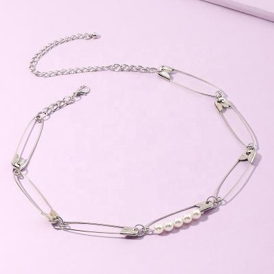 China Punk Style Women Necklace Fashion Casual/Sporty Clavicle Chain And Girl Safety Pin Necklace Personality Hip Hop Pearl Necklace for sale