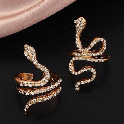 China CLASSIC Personalized Snake Shaped Ring Creative Diamond Studded Curved Snake Ring Jewelry Adjustable Anillos for sale