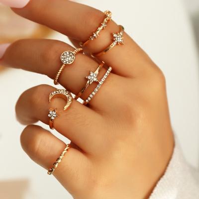 China CLASSIC custom made single ring geometric woman diamond star moon finger ring jewelry anillos 6 piece set for sale