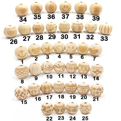 China Wholesale DIY Natural Wood Round 20MM Laser Cut Wooden Beads DIY Accessories for sale