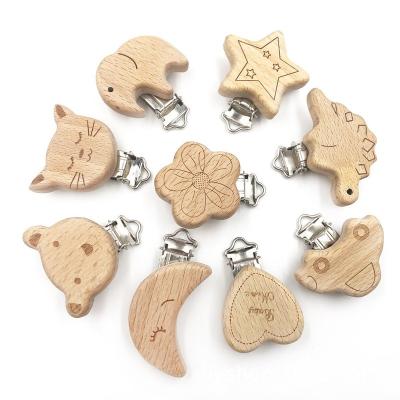 China Cute Neutral Wooden Natural Beech Teether DIY Baby Pacifier Dummy Clips Customized By ACTIONS Eco-Friendly for sale