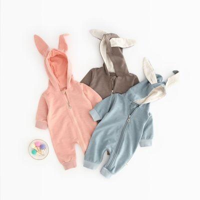 China Polyester/Cotton Baby Romper Newborn Boys Long Sleeve Bunny Ears Zipper Romper for sale