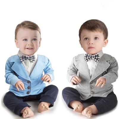 China Cotton Toddler Kids Clothing Baby Boy Gentlemen Long Sleeve Newborn Romper Suit With Bowknot Tie Fashion Clothes Outfit for sale