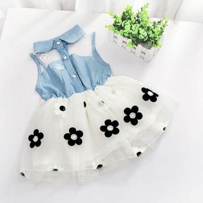 China Baby Anti-Static Mesh Princess Tutu Lace Ruched Floral Summer Dress Up Denim Tulle Dress Outfit For Birthday Party Wedding for sale