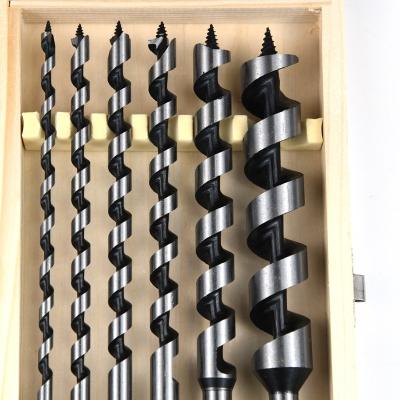 China 6pcs Drilling Carbon Steel High Precision Wood Drilling Rig Wood Drill Bits Sets For Wood Drilling With Wooden Box Package for sale