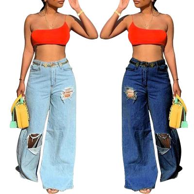 China SFYZ060 Wholesale New RE Breathable Female Trousers Distresses Denim Pants Ripped Lady Wide Leg Jean Women Jeans for sale