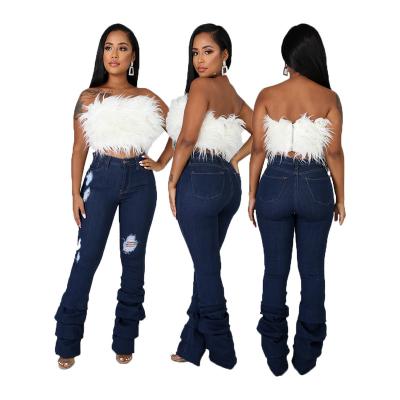 China Spring HSF2435 Spring High Waist Women's Breathable Pants Autumn Hot Sale Streetwear Female Denim Wholesale RE Long Pants Stacked Jeans for sale