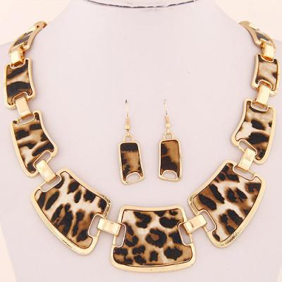 China YWMD W99 RE FASHION Korean Retro Leopard Print Necklace Sweater Chain Earring Set Wholesale for sale