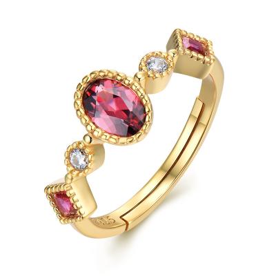 China Fashion New S925 Sterling Silver Garnet Open Ring Soft Exquisite Super Light Luxury Simple Jewelry for sale