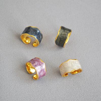 China Fashion Creative Colorful Ice Cream Handmade Enamel Glazed Irregular Modern Fashion Open Ring for sale