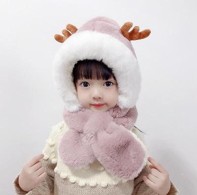 China Winter Outdoor 0104 Children's RE Hat LSXR Scarf Thicken Warm Plush Cute Baby Antlers Earmuff Hat for sale