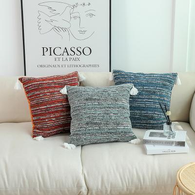 China Nondisposable Hotel Household Pillow Sofa Furniture Single Sided Chenille Jacquard Pillow With Tassel for sale