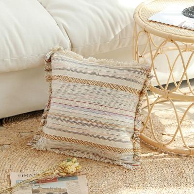 China Boho Design Jacquard Breathable Pillow With Fringe Hotel Sofa Cushion for sale