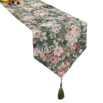 China Dark Jacquard Vintage Flower Pattern Jacquard Table Runner for sale