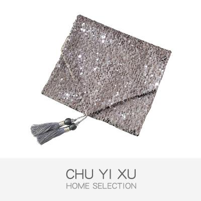 China Modern Wholesale 100% Polyester Sequin Decorative Wedding Tablecloth for sale