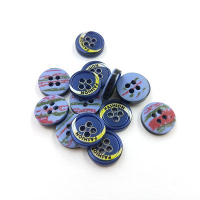 China Sustainable Fashion 11.25mm Resin Button Logo Engraved 4 Hole Polyester Button For Shirt for sale