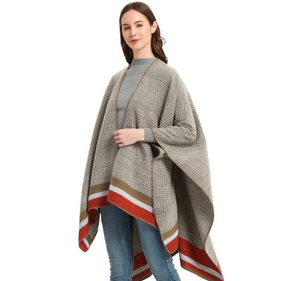 China European American top selling new winter fashion the same style as Yang Mi color acrylic plaid split women's coat shawl for sale