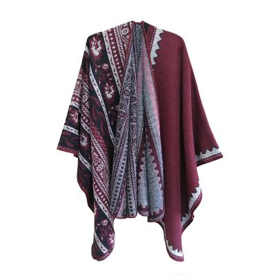 China New European American ladies Nepal Talma's national style arcylic square stitch pattern split lengthened coat shawl for sale