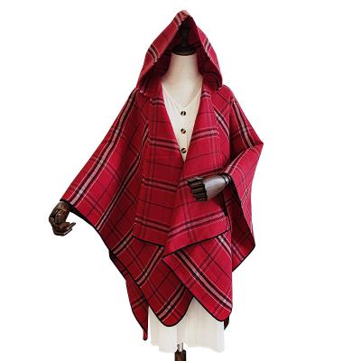 China European American factory supply winter fashion direct match all Christmas scarf plaid coat hooded warm shawl for sale