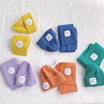 China COMMON western style large cloth label candy color scarf hat set village warm color patch children's winter hat sweet cute for sale