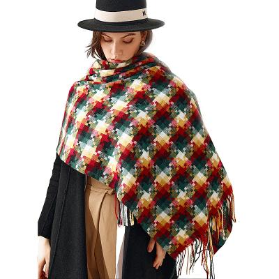 China Clothing Decoration Women Fashion Tassels Shawl Wrap Cashmere Colors Christmas Classic Large Opposite Checked Scarf for sale