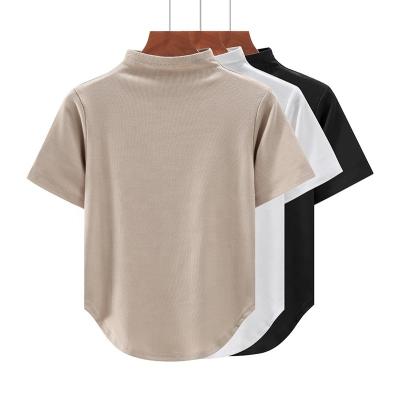 China 2022 Summer New Fashion Women Round Turtle Neck Anti-Wrinkle Curved Edge T-shirt Women's Casual T-shirts for sale