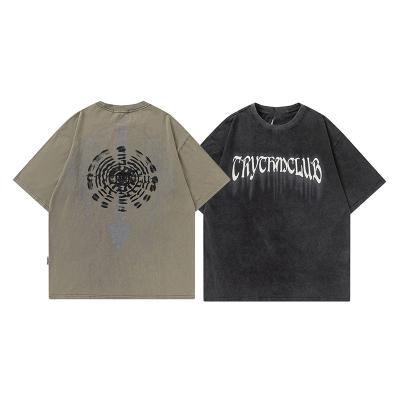 China Wholesale Custom Vintage Hip Hop Anti-Wrinkle Logo Faded Acid Wash Team Oversized T-shirt Distressed 100% Cotton T-shirts Mens T-shirts for sale