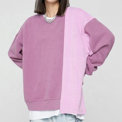 China Wholesale High Quality Anti-wrinkle Color Block Patchwork Crewneck Pink Purple Sweatshirt For Women for sale