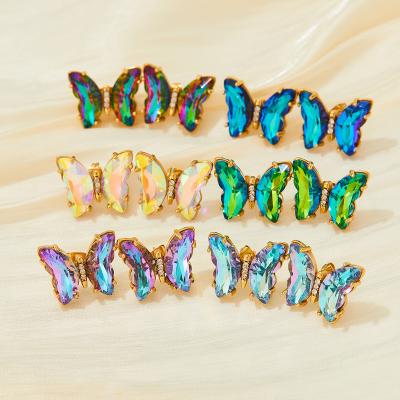 China TRENDY Stainless Steel Stud Earrings Crystal Earrings For Women Stud Crystal Rainbow Earrings Gemstone Butterfly for sale